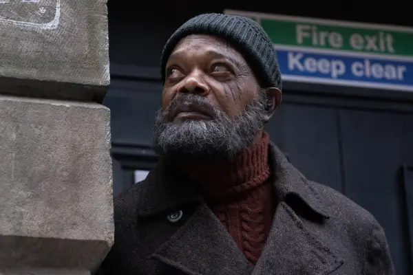 Samuel L Jackson in Secret Invasion, wearing a beanie and a coat