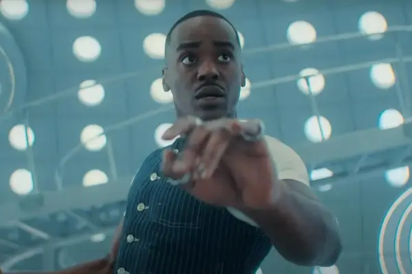 Ncuti Gatwa in Doctor Who season 2 in a waistcoat in the TARDIS