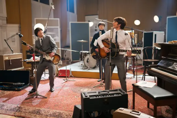 George Caple as Paul McCartney, Philip Davies as George Harrison and Chris Mason as John Lennon in Doctor Who