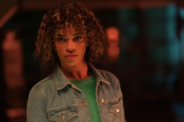 Rose (Yasmin Finney) in Doctor Who wearing a denim jacket