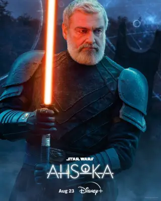 Ray Stevenson as Baylan Skoll holding a red lightsaber in Ahsoka.
