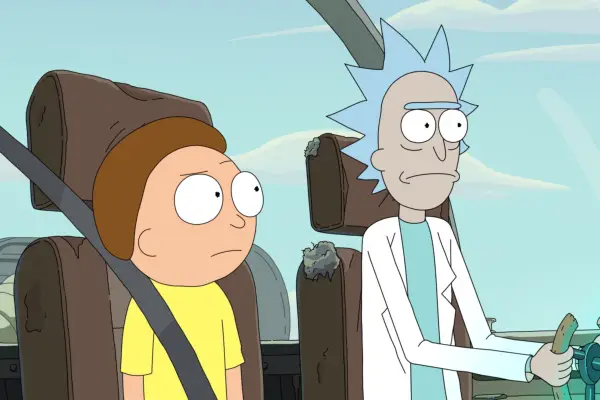 Rick and Morty sat together in the cockpit of a space ship