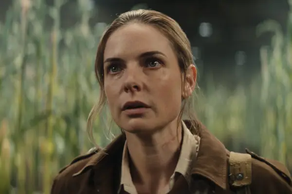 Rebecca Ferguson in Silo, wearing a brown jacket