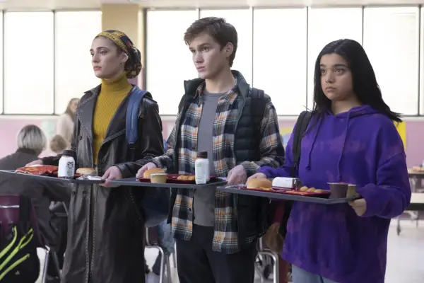 Yasmeen Fletcher as Nakia Bahadir with Matt Lintz as Bruno Carrelli and Iman Vellani as Kamala Khan in Ms Marvel