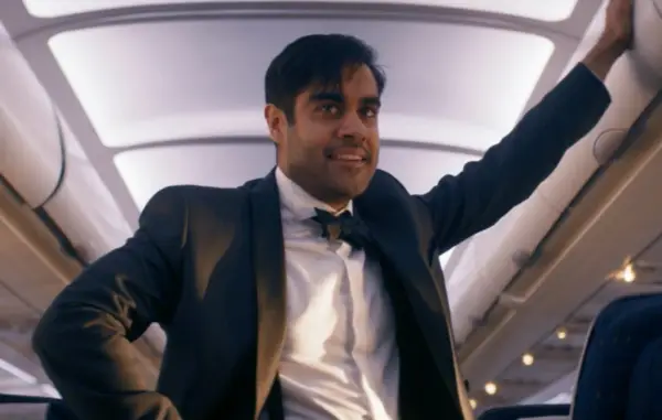 Doctor Who - the Master (Sacha Dhawan) in a tuxedo on a plane