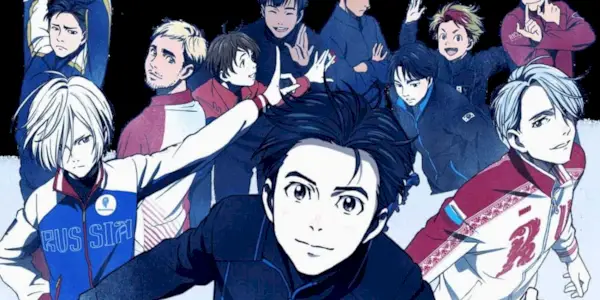 A collage of characters from Yuri on Ice facing the camera