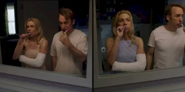 A mirror dividing Jimmy and Kim in 