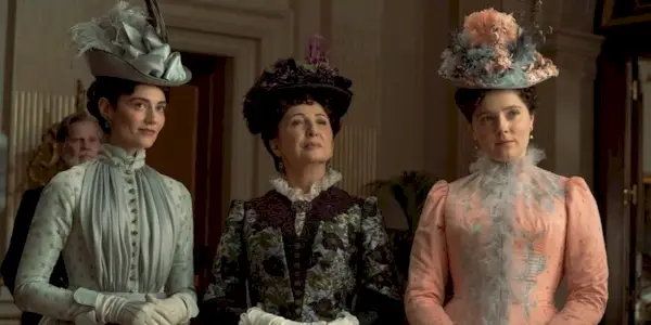 Charlotte (Hannah Shealy), Mrs. Astor (Donna Murphy), and Carrie (Amy Forsyth) in The Gilded Age Season 3 Episode 3