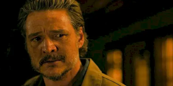 Pedro Pascal as Joel with tears in his eyes in The Last of Us Season 2 Episode 6