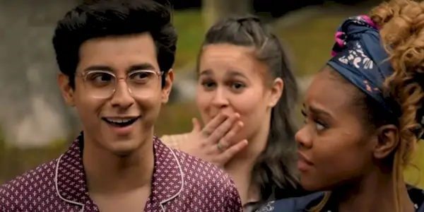 Carlos (Frankie A. Rodriguez) and Kourtney (Dara Renee) looking surprised in High School Musical: The Musical: The Series Season 3