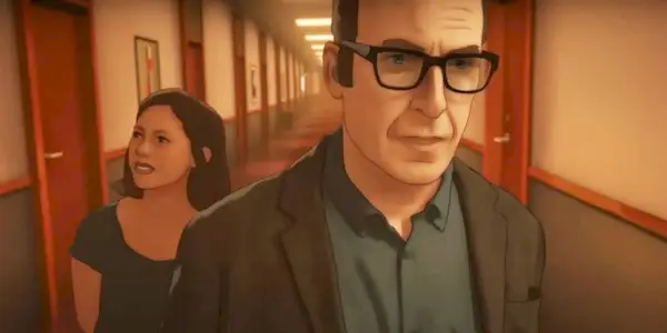 Jacob Winograd (Bob Odenkirk) guides his daughter Alma Winograd-Diaz (Rosa Salazar) in 