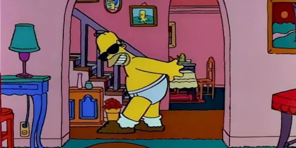 Homer in his underwear in The Simpsons episode Homer the Heretic.