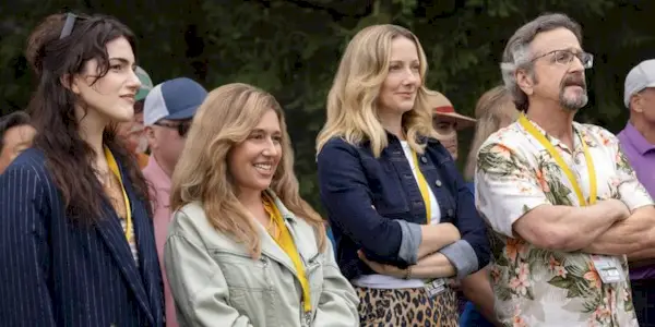 Lilli Kay, Mariana Treviño, Judy Greer and Marc Maron as Zero, Elena, Amber-Linn, and Mitts in Stick.