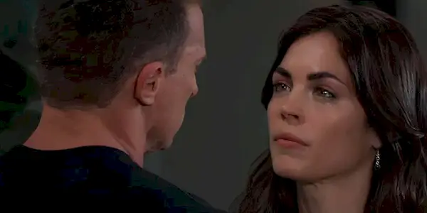 Jason (Steve Burton) and Britt (Kelly Thiebaud) spend time together on General Hospital