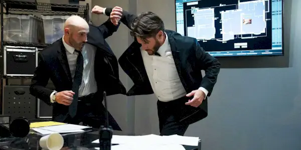 Mark Meachum (Jensen Ackles) battles a security guard in an episode of 