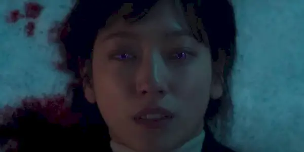 Park Shin-Hye, with blood on her and glowing eyes- as a possessed Kim Bit-Na in The Judge from Hell