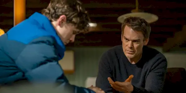 Jack Alcott as Harrison Morgan and Michael C. Hall as Dexter Morgan in Dexter: Resurrection, episode 5, season 1, streaming on Paramount+ with SHOWTIME, 2025