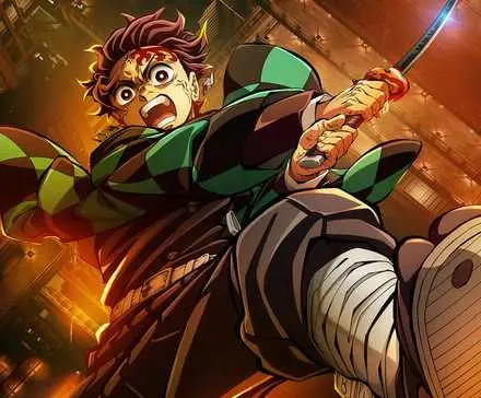 Tanjiro Kamado, wielding a sword and fallin into the Infinity Castle, in Demon Slayer: Infinity Castle Arc