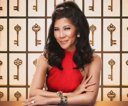 Big Brother 27 Julie Chen in front of a wall of keys