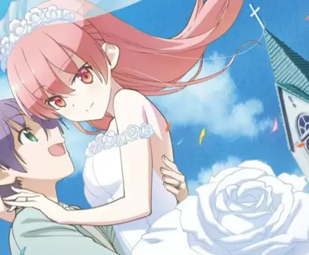 Nasa Yuzaki and Tsukasa Tsukuyomi on their wedding day in 