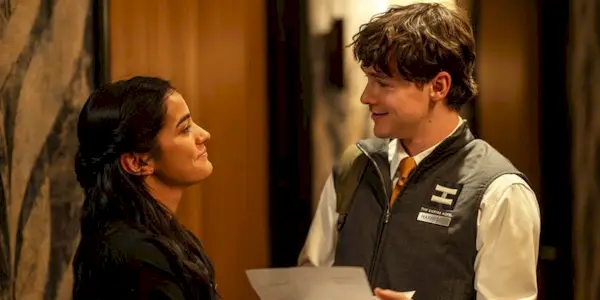 Emilia Suarez and Jack Alcott smiling at each other in 