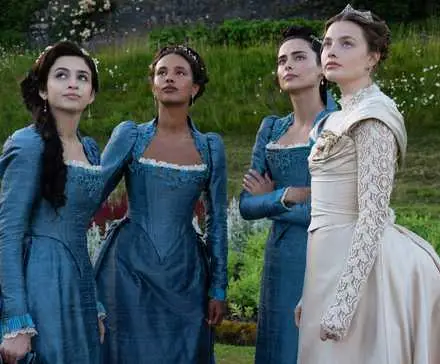 Josie Totah, Alisha Boe, Aubri Ibrag, and Kristine Froseth in The Buccaneers Season 2