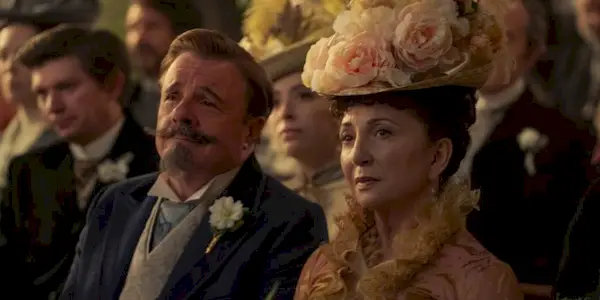 Ward McAllister (Nathan Lane) and Mrs. Astor (Donna Murphy) in The Gilded Age Season 3 Episode 4