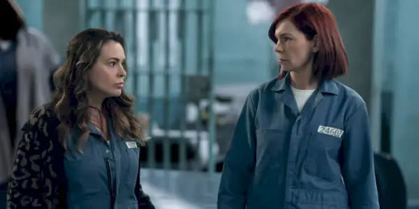 Carrie Preston and Alyssa Milano in the Elsbeth Season 2 finale.