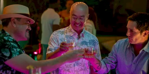 David Zayas having drinks with Desmond Harrington and C.S. Lee