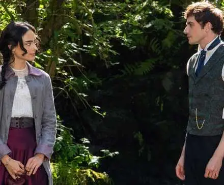 Aubri Ibrag and Guy Remmers talk as Lizzy and Theo in The Buccaneers