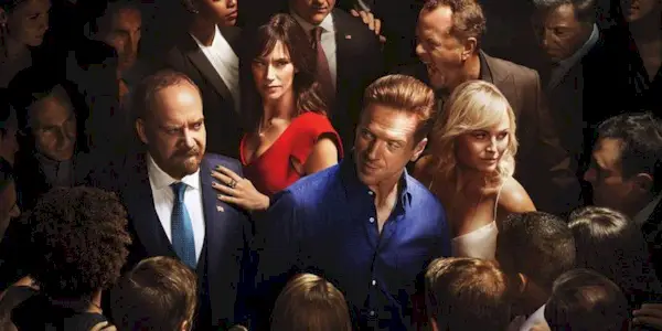 The main cast of Billions among a crowd.
