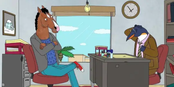 BoJack Horseman voiced by Will Arnett and Pinky Penguin voiced by Patton Oswalt in 