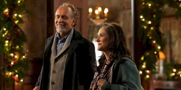 Bernard White as Mahesh and Sakina Jaffrey as Champa in Ghosts Season 4 Episode 8