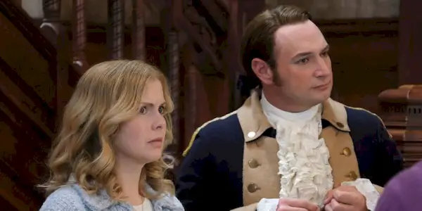 Rose McIver and Brandon Scott Jones in Ghosts Season 4 Episode 10